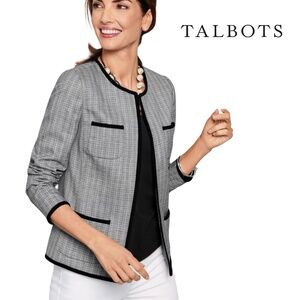 Talbots Westport Tweed Blazer Jacket Open Front Patch Pockets Refined Fashion